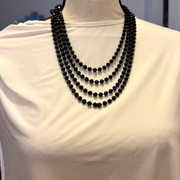 Black faceted bead necklace 90” jewelry - Picture 3 of 10